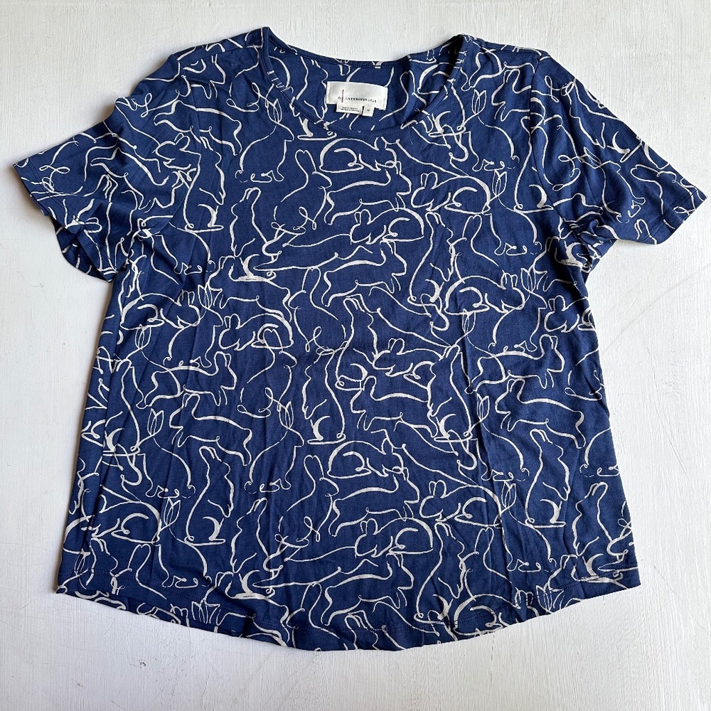 Anthropologie Blue Bunny Novelty Print Weekend Tee - Picture 2 of 9